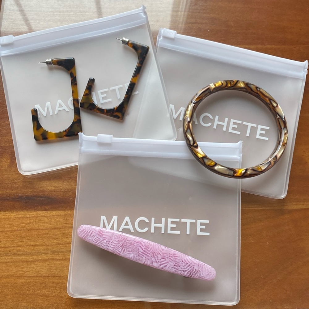 Machete bangle, earring and hair clip